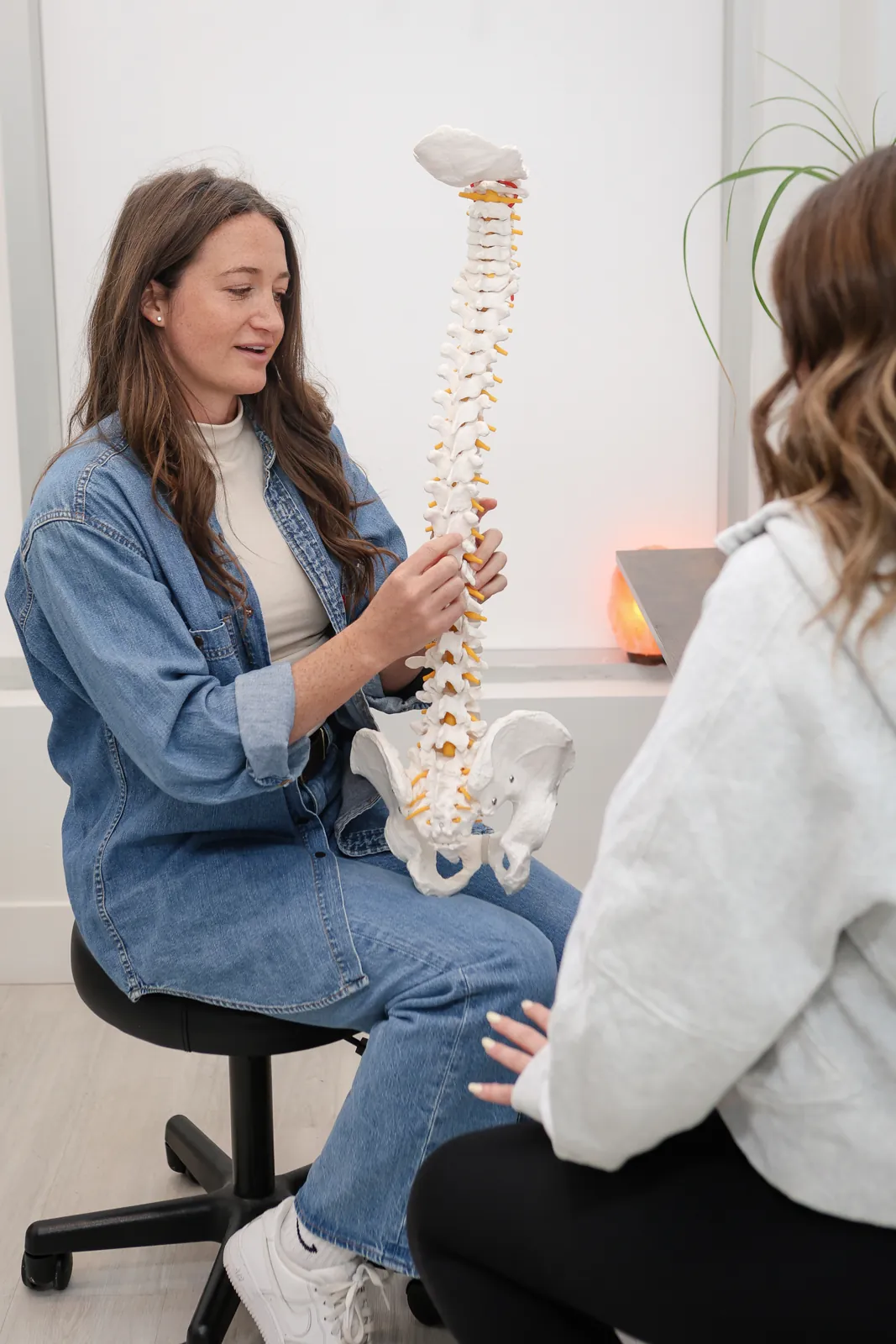 Essential Health practitioner reviewing spine anatomy